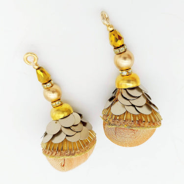 Copper Silk Fabric Ball Tassels with Bugle Beads and Metallic Sequins, Latkan, Dupatta Tassel